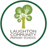 Green tree with hand-shaped leaves, Laughton Community Primary School logo in a green circle.